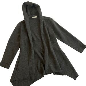 Cut Loose Wool Hooded Cardigan Draped Open‎ Front Gray Small Made In USA